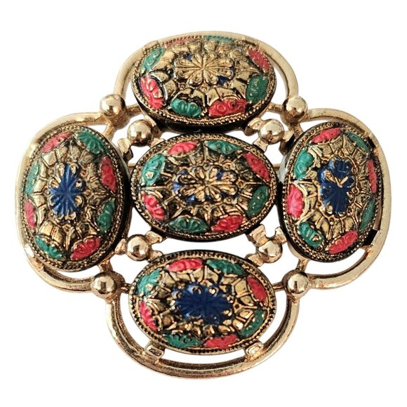 Sarah Coventry Glass Mosaic Style Light Of The East Brooch Book Piece J124 - Picture 1 of 7